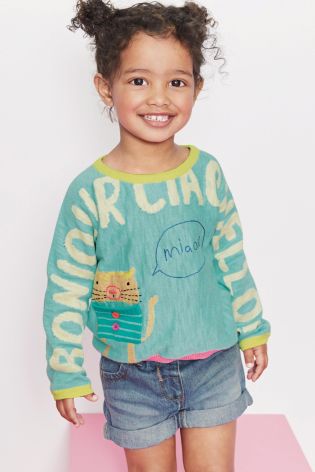 Turquoise Cat Jumper (3mths-6yrs)